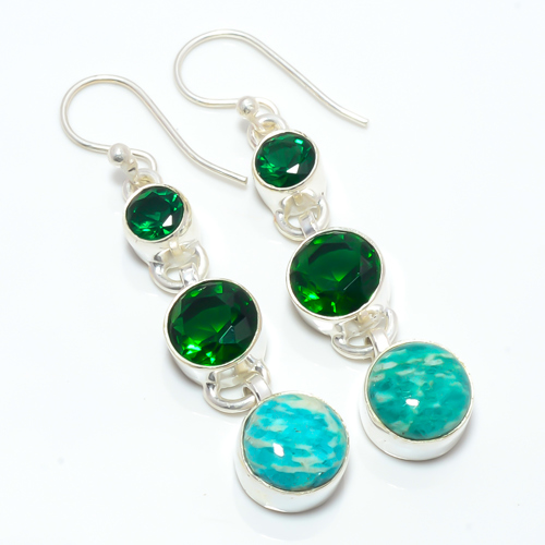 Amazonite - Colorado Mines & Chrome Diopside 925 Sterling Silver Earring, Gift for her, Silver Jewelry Earring, Elegant Earring, Green Gemstone Earring, Drop/Dangle Earring