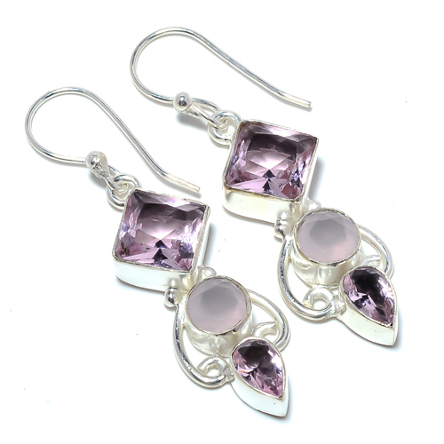 Rose Quartz 925 Sterling Silver Handmade Earring, Gift for her, Silver Jewelry Earring, Elegant Earring, Pink Gemstone Earring, Drop/Dangle Earring