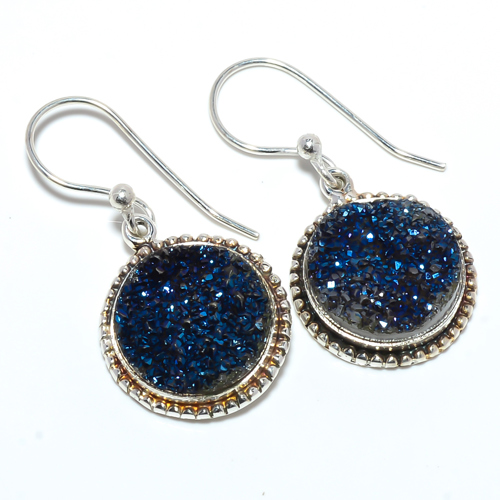 Titanium Agate Drusy 925 Sterling Silver Bali Earring, Gift for her, Silver Jewelry Earring, Elegant Earring, Blue Gemstone Earring, Drop/Dangle Earring