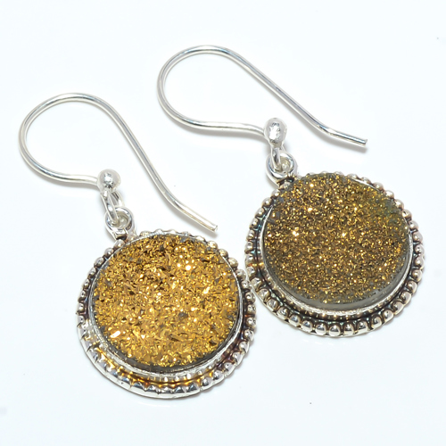 Golden Agate Drusy 925 Sterling Silver Bali Earring, Gift for her, Silver Jewelry Earring, Elegant Earring, Golden Gemstone Earring, Drop/Dangle Earring
