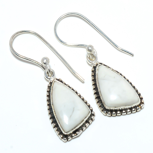Howlite - Usa Gemstone 925 Sterling Silver Bali Earring, Gift for her, Silver Jewelry Earring, Elegant Earring, White Gemstone Earring, Drop/Dangle Earring