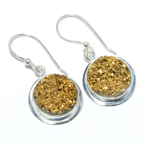 Golden Agate Drusy Gemstone 925 Sterling Silver Earring, Gift for her, Silver Jewelry Earring, Elegant Earring, Golden Gemstone Earring, Drop/Dangle Earring