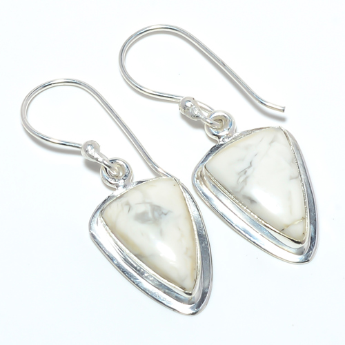 Howlite - Usa Gemstone 925 Sterling Silver Earring, Gift for her, Silver Jewelry Earring, Elegant Earring, White Gemstone Earring, Drop/Dangle Earring