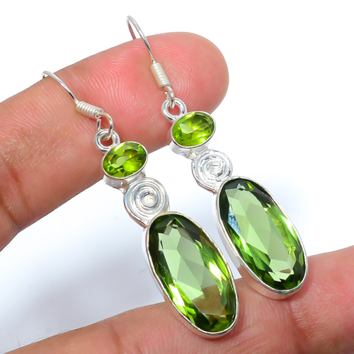 Green Amethyst & Peridot 925 Sterling Silver Earring, Gift for her, Silver Jewelry Earring, Elegant Earring, Green Gemstone Earring, Drop/Dangle Earring