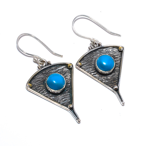 Turquoise Sleeping Beauty 925 Silver Israeli Earring, Gift for her, Silver Jewelry Earring, Elegant Earring, Blue Gemstone Earring, Drop/Dangle Earring