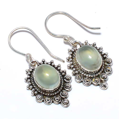 Prehnite 925 Sterling Silver Vintage Earring, Gift for her, Silver Jewelry Earring, Elegant Earring, Green Gemstone Earring, Drop/Dangle Earring