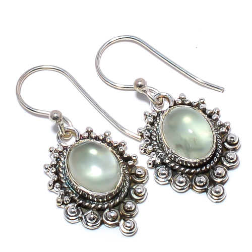 Prehnite 925 Sterling Silver Vintage Earring, Gift for her, Silver Jewelry Earring, Elegant Earring, Green Gemstone Earring, Drop/Dangle Earring