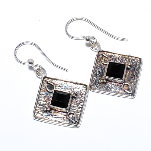 Black Onyx 925 Sterling Silver Israeli Earring, Gift for her, Silver Jewelry Earring, Elegant Earring, Black Gemstone Earring, Drop/Dangle Earring