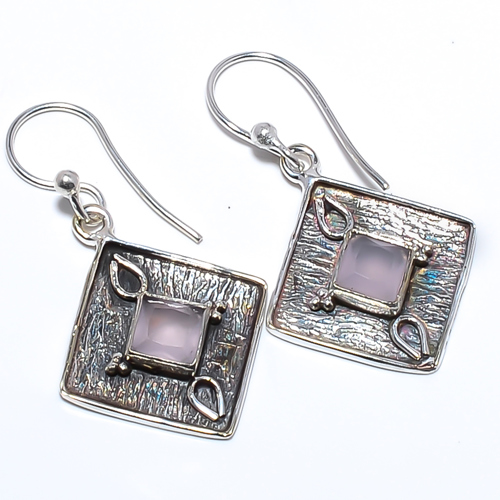 Rose Quartz 925 Sterling Silver Israeli Earring, Gift for her, Silver Jewelry Earring, Elegant Earring, Pink Gemstone Earring, Drop/Dangle Earring