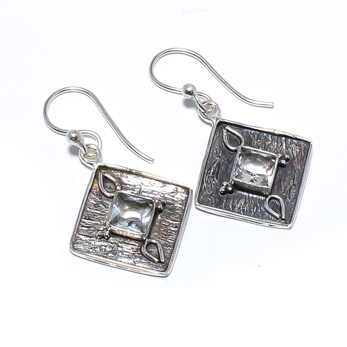 White Topaz 925 Sterling Silver Israeli Earring, Gift for her, Silver Jewelry Earring, Elegant Earring, White Gemstone Earring, Drop/Dangle Earring