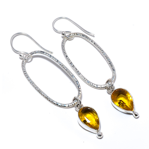 Citrine 925 Sterling Silver Israeli Jewelry Earring, Gift for her, Silver Jewelry Earring, Elegant Earring, Yellow Gemstone Earring, Drop/Dangle Earring