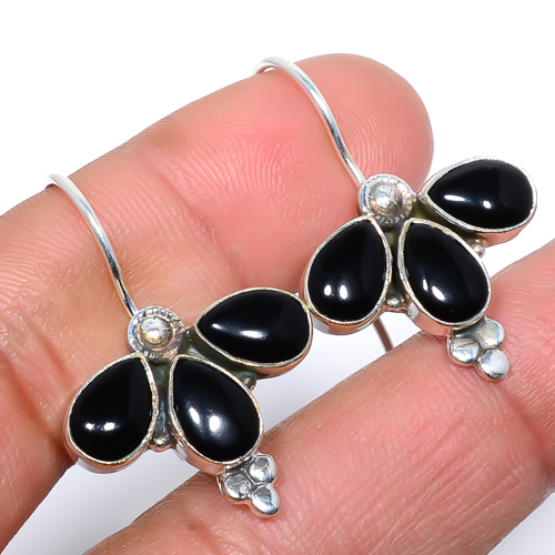 Black Onyx Gemstone 925 Sterling Silver Bali Earring, Gift for her, Silver Jewelry Earring, Elegant Earring, Black Gemstone Earring, Drop/Dangle Earring