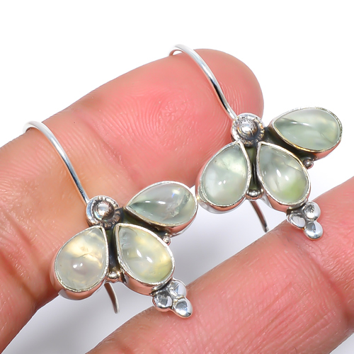 Prehnite Gemstone 925 Sterling Silver Bali Earring, Gift for her, Silver Jewelry Earring, Elegant Earring, Green Gemstone Earring, Drop/Dangle Earring