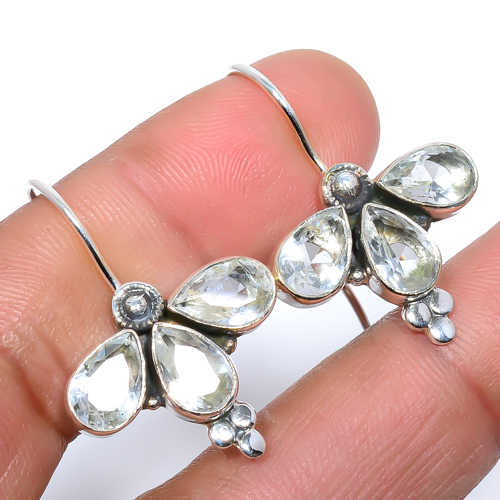 White Topaz 925 Sterling Silver Bali Earring, Gift for her, Silver Jewelry Earring, Elegant Earring, White Gemstone Earring, Drop/Dangle Earring