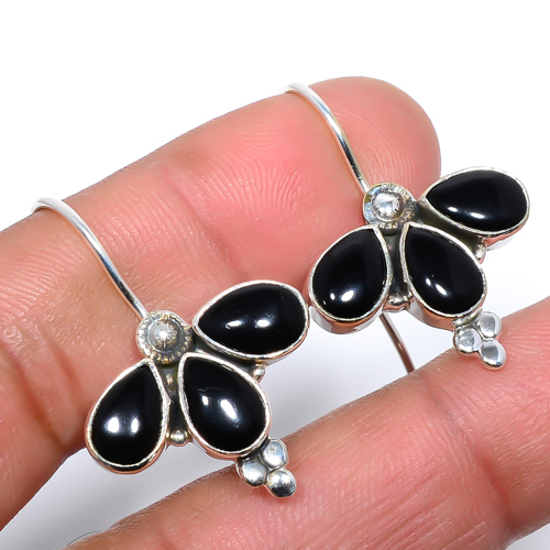 Black Onyx Gemstone 925 Sterling Silver Bali Earring 1.29" S1960