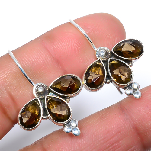 Smoky Quartz 925 Sterling Silver Bali Earring, Gift for her, Silver Jewelry Earring, Elegant Earring, Brown Gemstone Earring, Drop/Dangle Earring