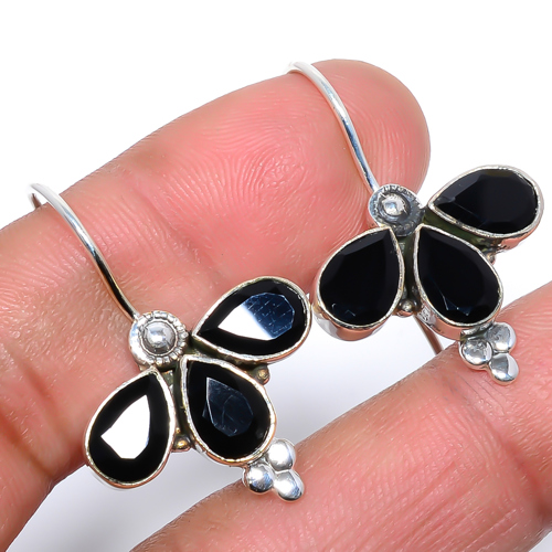 Black Onyx 925 Sterling Silver Bali Earring, Gift for her, Silver Jewelry Earring, Elegant Earring, Black Gemstone Earring, Drop/Dangle Earring