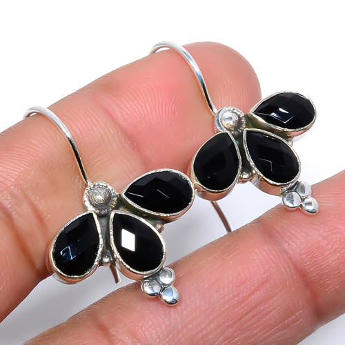 Black Onyx 925 Sterling Silver Bali Earring 1.29" F269