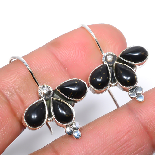 Copper Black Turquoise 925 Sterling Silver Bali Earring, Gift for her, Silver Jewelry Earring, Elegant Earring, Black Gemstone Earring, Drop/Dangle Earring