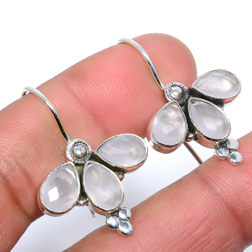 Rose Quartz - Madagascar 925 Sterling Silver Bali Earring, Gift for her, Silver Jewelry Earring, Elegant Earring, Pink Gemstone Earring, Drop/Dangle Earring