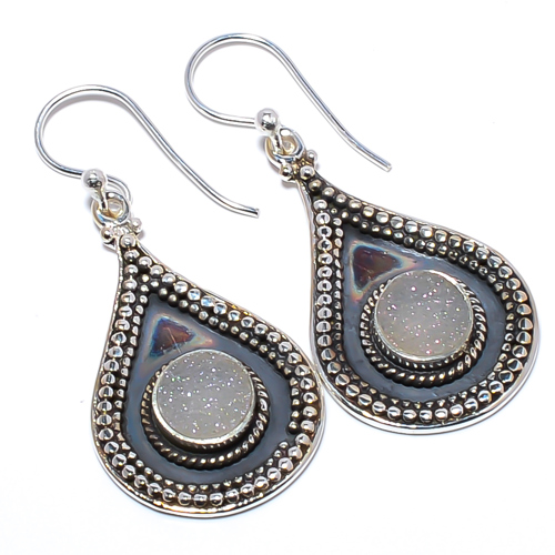 Opalite Agate Drusy 925 Sterling Silver Israeli Earring, Gift for her, Silver Jewelry Earring, Elegant Earring, White Gemstone Earring, Drop/Dangle Earring