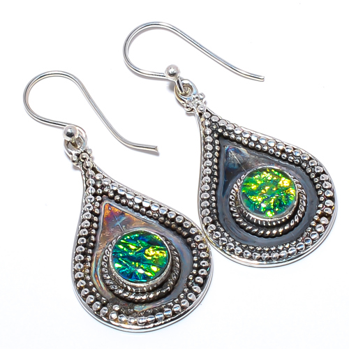 Triplet Fire Opal 925 Sterling Silver Israeli Earring, Gift for her, Silver Jewelry Earring, Elegant Earring, Green Gemstone Earring, Drop/Dangle Earring