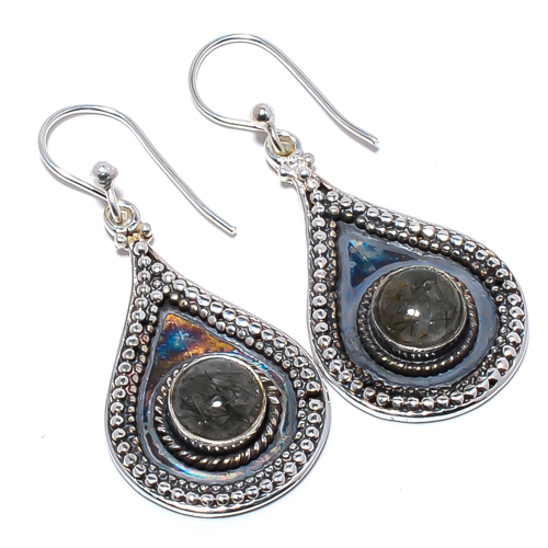 Salt Paper Rutilated Quartz - Srilanka 925 Sterling Silver Earring, Gift for her, Silver Jewelry Earring, Elegant Earring, Black Gemstone Earring, Drop/Dangle Earring