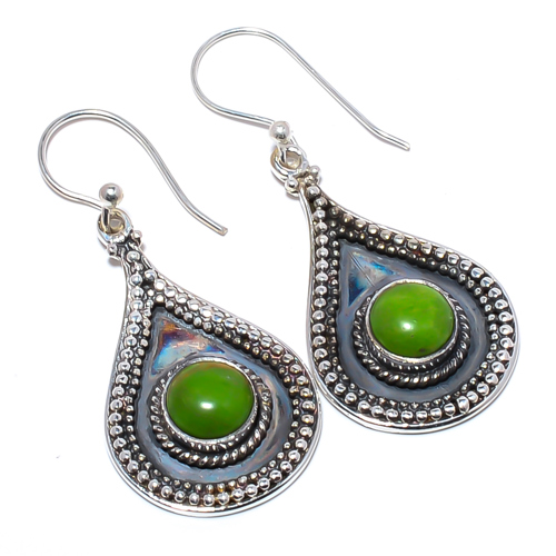 Green Turquoise 925 Sterling Silver Israeli Earring, Gift for her, Silver Jewelry Earring, Elegant Earring, Green Gemstone Earring, Drop/Dangle Earring