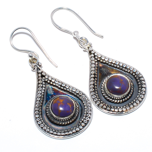 Copper Purple Turquoise 925 Sterling Silver Earring 1.72" M1527