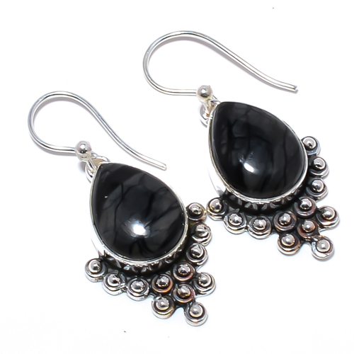 Picasso Jasper 925 Sterling Silver Israeli Jewelry Earring, Gift for her, Silver Jewelry Earring, Elegant Earring, Black Gemstone Earring, Drop/Dangle Earring