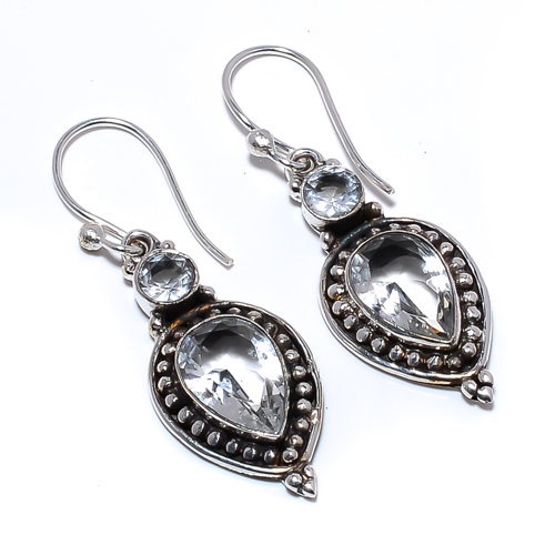 White Topaz 925 Sterling Silver Bali Earring, Gift for her, Silver Jewelry Earring, Elegant Earring, White Gemstone Earring, Drop/Dangle Earring