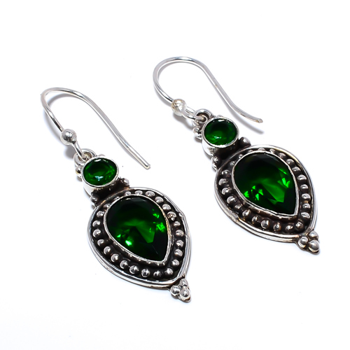 Emerald Quartz 925 Sterling Silver Bali Earring, Gift for her, Silver Jewelry Earring, Elegant Earring, Green Gemstone Earring, Drop/Dangle Earring