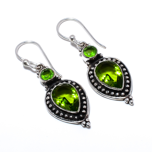 Peridot 925 Sterling Silver Bali Earring, Gift for her, Silver Jewelry Earring, Elegant Earring, Green Gemstone Earring, Drop/Dangle Earring