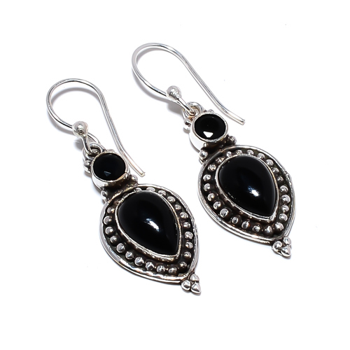 Black Onyx - Brazil 925 Sterling Silver Bali Earring, Gift for her, Silver Jewelry Earring, Elegant Earring, Black Gemstone Earring, Drop/Dangle Earring