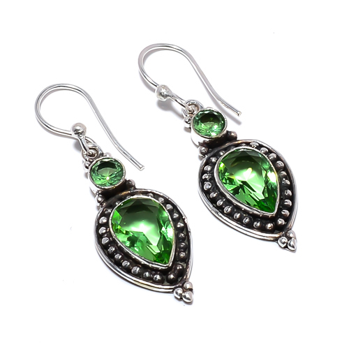 Green Amethyst 925 Sterling Silver Bali Earring, Gift for her, Silver Jewelry Earring, Elegant Earring, Green Gemstone Earring, Drop/Dangle Earring