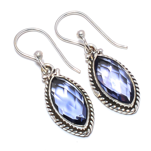 Iolite 925 Sterling Silver Bali Earring, Gift for her, Silver Jewelry Earring, Elegant Earring, Blue Gemstone Earring, Drop/Dangle Earring