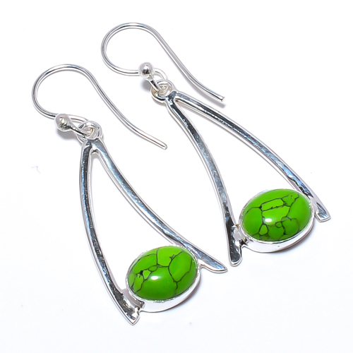 Green Turquoise Handmade 925 Sterling Silver Earring, Gift for her, Silver Jewelry Earring, Elegant Earring, Green Gemstone Earring, Drop/Dangle Earring