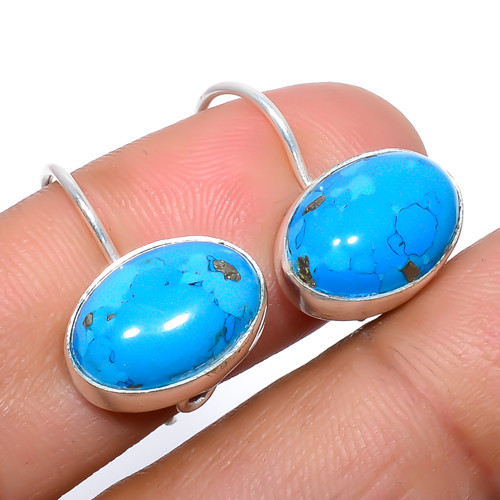 Copper Blue Turquoise 925 Sterling Silver Earring 0.90" M1468