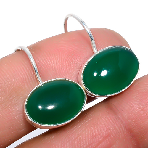 Green Onyx Gemstone Handmade 925 Sterling Silver Earring 0.90" M1534
