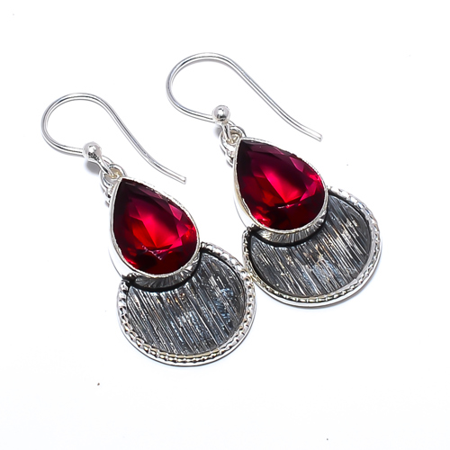 Rubellite Pink Tourmaline 925 Silver Israeli Earring 1.56" S2762