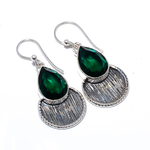 Emerald Quartz 925 Sterling Silver Israeli Earring, Gift for her, Silver Jewelry Earring, Elegant Earring, Green Gemstone Earring, Drop/Dangle Earring