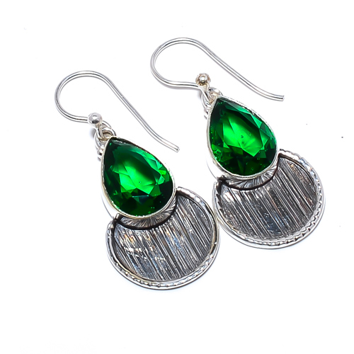 Emerald Quartz 925 Sterling Silver Israeli Earring, Gift for her, Silver Jewelry Earring, Elegant Earring, Green Gemstone Earring, Drop/Dangle Earring