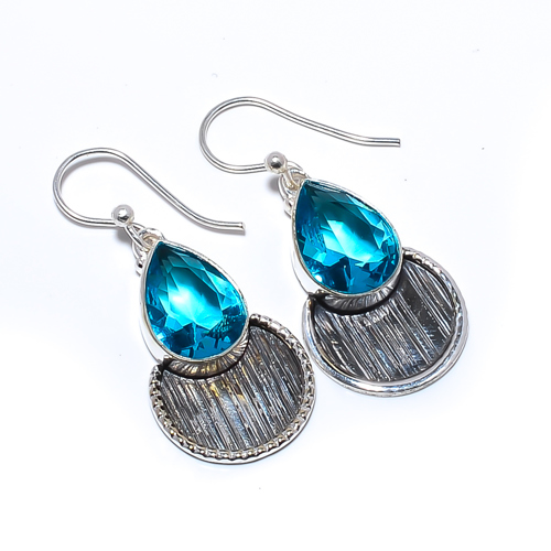 Blue Topaz 925 Sterling Silver Israeli Jewelry Earring, Gift for her, Silver Jewelry Earring, Elegant Earring, Blue Gemstone Earring, Drop/Dangle Earring