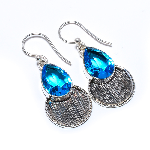 Blue Topaz 925 Sterling Silver Israeli Jewelry Earring, Gift for her, Silver Jewelry Earring, Elegant Earring, Blue Gemstone Earring, Drop/Dangle Earring