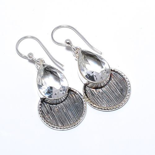 White Topaz 925 Sterling Silver Israeli Jewelry Earring, Gift for her, Silver Jewelry Earring, Elegant Earring, White Gemstone Earring, Drop/Dangle Earring