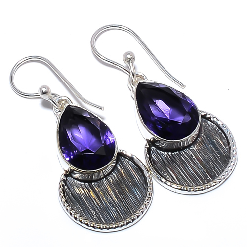 Iolite 925 Sterling Silver Israeli Jewelry Earring, Gift for her, Silver Jewelry Earring, Elegant Earring, Blue Gemstone Earring, Drop/Dangle Earring