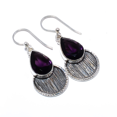 Amethyst- 925 Sterling Silver Israeli Jewelry Earring 1.56" T279
