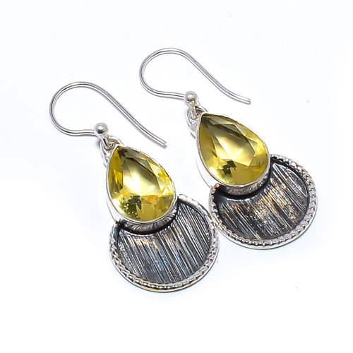 Lemon Quartz 925 Sterling Silver Israeli Earring, Gift for her, Silver Jewelry Earring, Elegant Earring, Yellow Gemstone Earring, Drop/Dangle Earring