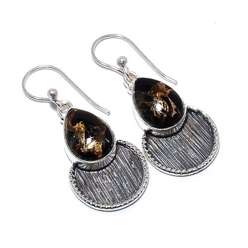 Copper Black Turquoise 925 Sterling Silver Israeli Earring, Gift for her, Silver Jewelry Earring, Elegant Earring, Black Gemstone Earring, Drop/Dangle Earring