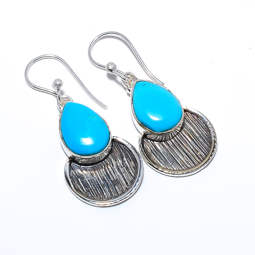 Sleeping Beauty Turquoise 925 Silver Israeli Earring, Gift for her, Silver Jewelry Earring, Elegant Earring, Blue Gemstone Earring, Drop/Dangle Earring